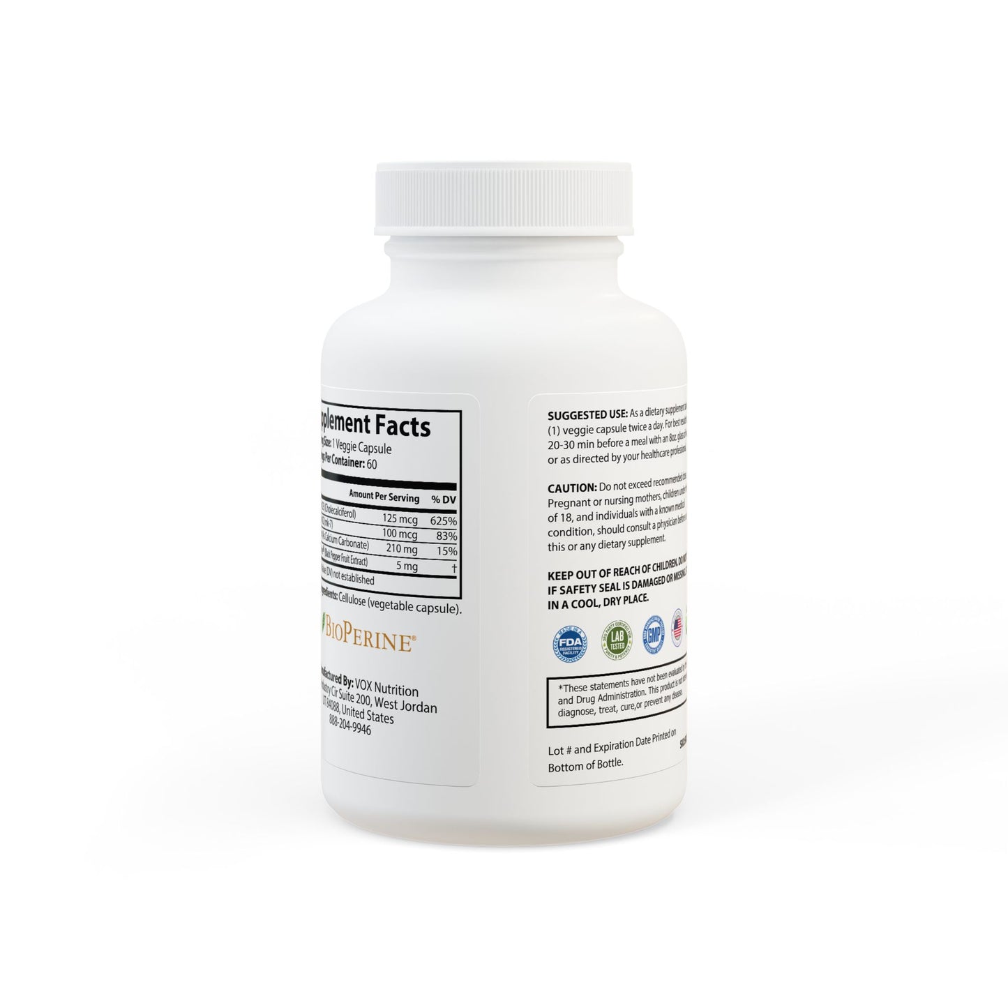 Vitamin K2 + D3 Blend Supplement (60 Capsules)